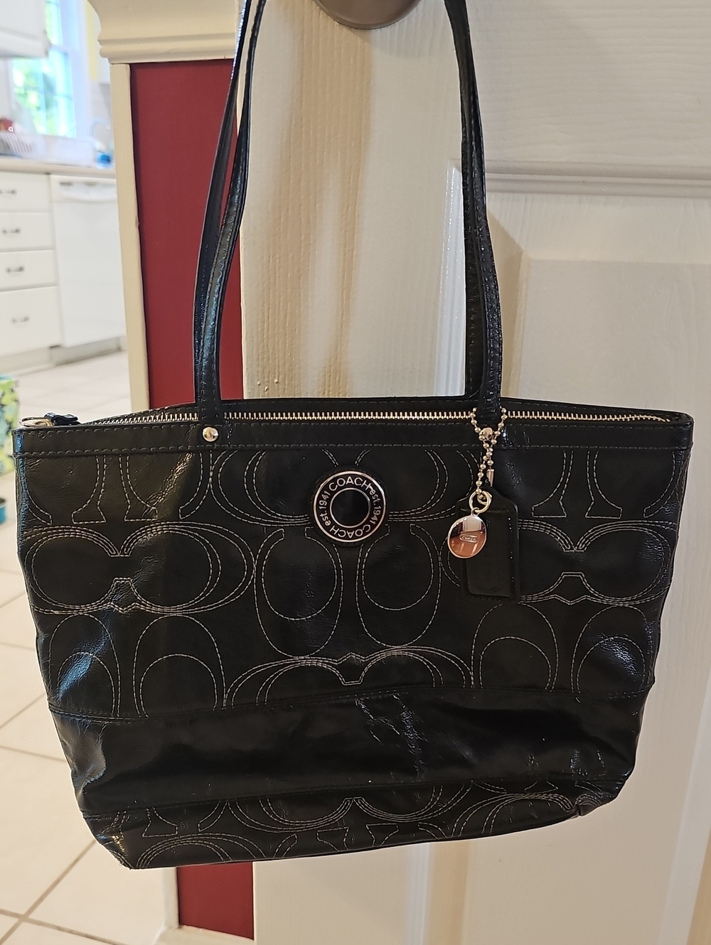 Coach Black Signature Tote with Silver Hardware